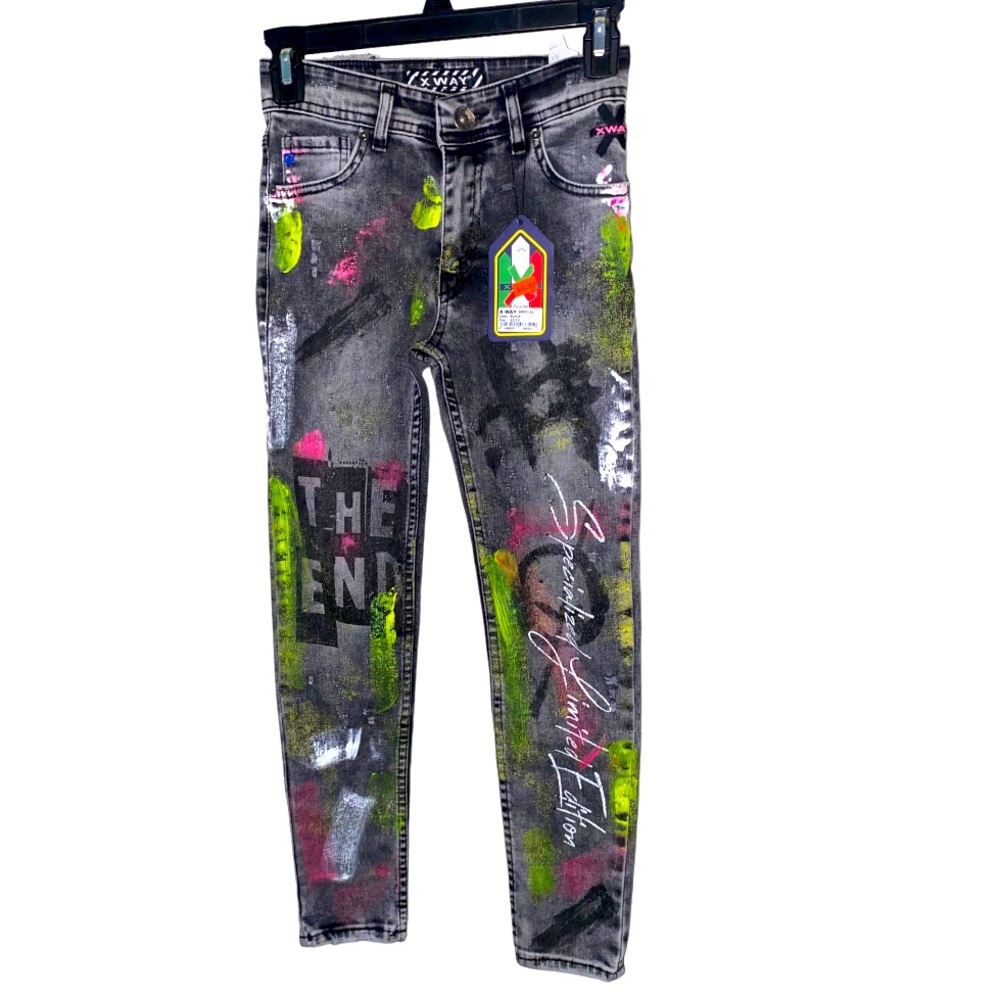 X-way Boys Black, distressed and graffiti Jeans.